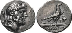LYCIA. Oinoanda. Stater (2nd century BC). Obv: Laureate head of Zeus right, lotus tipped sceptre over shoulder, B behind. Rev: OINOANΔEΩN. Eagle standing right on thunderbolt. Γ and grape bunch right 