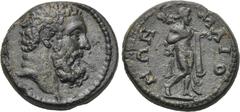 LYDIA. Maionia. Pseudo-autonomus issue. Ae (Circa 161-180). Time of Marcus Aurelius. Obv: Bearded head of Herakles right. Rev: MAIONΩN. Omphale walking right, wearing lion skin and holding club over s