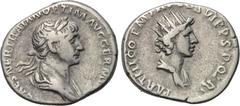 TRAJAN (98-117). Denarius. Rome. Obv: IMP CAES NER TRAIAN OPTIM AVG GERM DAC. Laureate and draped bust of Trajan to right. Rev: PARTHICO P M TR P COS VI P P SPQR. Radiate and draped bust of Sol to rig