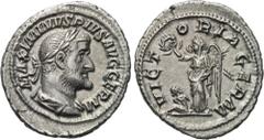 MAXIMINUS THRAX (235-238). Denarius. Rome. Obv: MAXIMINVS PIVS AVG GERM. Laureate, draped and cuirassed bust right. Rev: VICTORIA GERM. Victory standing left, holding wreath and palm; captive at feet 