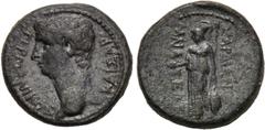 LYDIA. Sardes. Germanicus (Died 19). Ae. Mnaseas, magistrate. Obv: ΓΕΡΜΑΝΙΚΟΣ ΚΑΙΣΑΡ. Bare head left. Rev: ΣΑΡΔΙΑΝΩΝ ΜΝΑΣΕΑΣ. Athena standing left, holding patera, spear and shield. RPC 2993. Conditio