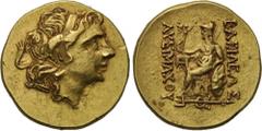 KINGS OF THRACE. Lysimachos (305-281 BC). GOLD Stater. Byzantion. Obv: Diademed head of the deified Alexander right, wearing horn of Ammon. Rev: BAΣIΛEΩΣ ΛYΣIMAXOY. Athena seated left, holding Nike an