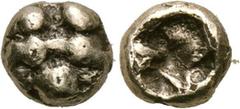 KINGS OF LYDIA. Alyattes (Circa 610-560 BC). EL 1/48th Stater. Milesian standard. Obv: Lion’s paw. Rev: Incuse punch. SNG Kayhan -; Rosen 301. Condition: Very fine. Weight: 0.2 g. Diameter: 5 mm.