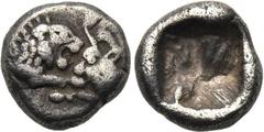 KINGS OF LYDIA. Kroisos (560-546 BC). 1/24 Stater. Sardes. Obv: Confronted foreparts of lion and bull. Rev: Incuse punch. SNG Kayhan 1022. Condition: Very fine. Weight: 0.4 g. Diameter: 6 mm.
