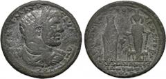 LYDIA. Sardes. Caracalla (198-217). Ae. Obv: AYT K M AYP CEY ANTΩNEINOC. Laureate, draped and cuirassed bust right. Rev: EΠI AN POYΦOY APX A TO Γ CAPΔIANΩN EΦECIΩN OMONOIA. Cult figures of the Sardian