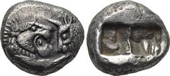 KINGS OF LYDIA. Kroisos (560-546 BC). Siglos (550-546 BC). Sardes. Obv: Confronted foreparts of lion right and bull left. Rev: Two incuse square punches. SNG Kayhan 1024-1026. Condition: Very fine. We