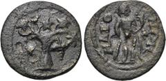 LYDIA. Maeonia. Pseudo-autonomous issue. Time of Trajanus Decius (249-251). Ae. Obv: Two bunches of grapes on vine. Rev: MAIONΩN. Herakles standing facing, head left, holding club, cornucopia and lion
