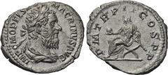 MACRINUS (217-218). Denarius. Rome. Obv: IMP C M OPEL SEV MACRINVS AVG. Laureate and draped bust right. Rev: P M TR P II COS P P. Macrinus seated left on curule chair, holding globe and sceptre. RIC 2