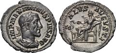 MAXIMINUS THRAX (235-238). Denarius. Rome. Obv: IMP MAXIMINVS PIVS AVG. Laureate, draped and cuirassed bust right. Rev: SALVS AVGVSTI. Salus seated left with patera, feeding snake coiled around altar.