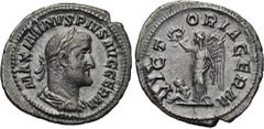 MAXIMINUS THRAX (235-238). Denarius. Rome. Obv: MAXIMINVS PIVS AVG GERM. Laureate, draped and cuirassed bust right. Rev: VICTORIA GERM. Victory standing left with wreath and palm branch; captive at he