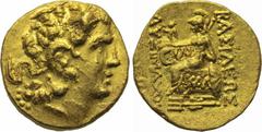 KINGS OF THRACE. Lysimachos (305-281 BC). GOLD Stater. Kallatis. Obv: Diademed head of the deified Alexander right, wearing horn of Ammon. Rev: BAΣΙΛΕΩΣ ΛYΣIMAXOY. Athena seated left, holding Nike and