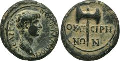 LYDIA. Thyateira. Nero (Caesar, 50-54). Ae. Obv: NEΡΩN KΛAYΔIOC KAICAP ΓEP. Draped bust right. Rev: ΘYATEIPHNΩN. Labrys. RPC 2381. Condition: Very fine. Weight: 3.3 g. Diameter: 18 mm.