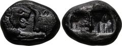 KINGS OF LYDIA. Kroisos (560-546 BC). 1/2 Stater. Sardes. Obv: Confronted foreparts of lion left and bull right. Rev: Two square punches. SNG Kayhan 1025. Condition: Good very fine. Weight: 5.1 g. Dia