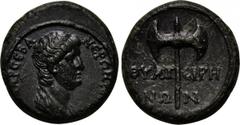 LYDIA. Thyateira. Nero (54-68). Ae. Obv: NE??N K?AY?IOC KAICAP CEBA. Draped bust right. Rev: ?YATEIPHN?N. Labrys. RPC 2382. Condition: Extremely fine. Weight: 3.1 g. Diameter: 17 mm.