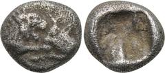 KINGS OF LYDIA. Kroisos (560-546 BC). 1/24 Stater. Sardes. Obv: Confronted foreparts of lion and bull. Rev: Incuse punch. SNG Kayhan 1022. Condition: Very fine. Weight: 0.38 g. Diameter: 7 mm.