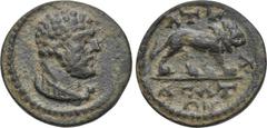 LYDIA. Attalea. Pseudo-autonomous. Ae. Obv: Head of Herakles right, wearing lion skin. Rev: ATTAΛΕATΩΝ. Lion standing right. BMC 16ff. Condition: Very fine. Weight: 2.13 g. Diameter: 14 mm.