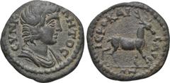 LYDIA. Hierocesarea. Pseudo-autonomous. Time of Nero-Hadrian (54-138). Ae. Obv: CYNKΛHTOC. Draped bust of the Senate right. Rev: IEPOKAICAPEΩN. Stag standing right. Imhoof-BLumer LS 35. Condition: Ver