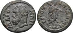 LYDIA. Maeonia. Pseudo-autonomous issue. Time of Hadrian (117-138). Ae. Obv: MAIONΩN. Bearded head of Herakles left. Rev: EΠI ΔHMHTPIOY. Omphale walking right, wearing lion skin and holding club over 