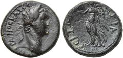 LYDIA. Nacrasa. Domitian (81-96). Ae. Obv: ΔOMITIANOC KAI CE ΓEPMANIKOC. Laureate head of Domitian right. Rev: NAKPACEITΩN. Nike standing left, holding wreath and palm. RPC 932. Condition: Very fine. 