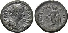 LYDIA. Saitta. Faustina II (Augusta, 147-176 AD). Ae. Obv: ΦΑΥCTEINA CEBAC. Draped bust right. Rev: EΠΙ ΤΙΤΙΑΝΟΥ CΑΙΤΤΗΝΩΝ. Apollo standing left, holding branch and leaning on column. SNG von Aulock 8