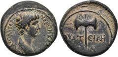 LYDIA. Thyateira. Nero (Caesar, 50-54). Ae. Obv: NEΡΩN KΛAYΔIOC KAICAP ΓEP. Draped bust right. Rev: ΘYATEIPHNΩN. Labrys. RPC 2381. Condition: Very fine. Weight: 3.35 g. Diameter: 17 mm.