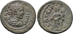 LYDIA. Thyateira. Caracalla (197-217). Ae. Obv: ANTΩNEINOC. Laureate, draped and cuirassed bust right. Rev: ΘYATEIPHNΩN. Tyche standing left, holding rudder and cornucopia. SNG v. Aulock 3228. Conditi