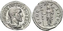MAXIMINUS THRAX (235-238). Denarius. Rome. Obv: IMP MAXIMINVS PIVS AVG. Laureate, draped and cuirassed bust right. Rev: FIDES MILITVM. Fides standing left, holding two standards. RIC 7a. Condition: Ex