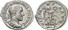 MAXIMINUS THRAX (235-238). Denarius. Rome. Obv: IMP MAXIMINVS PIVS AVG. Laureate, draped and cuirassed bust right. Rev: VICTORIA AVG. Victory advancing right with wreath and palm branch. RIC 16. Condi