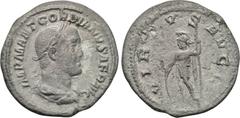 GORDIAN II (238). Denarius. Rome. Obv: IMP M ANT GORDIANVS AFR AVG. Laureate, draped and cuirassed bust right. Rev: VIRTVS AVG. Virtus standing left with shield and spear. RIC 3. Condition: Very fine.