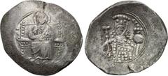 ALEXIUS I COMNENUS (1081-118). Billon-Aspron Trachy. Constantinople. Obv: IC - XC. Christ Pantokrator seated facing. Rev: + AΛ ΔC. Facing bust of Alexius, wearing crown and loros, with cross-tipped sc