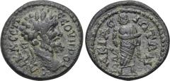 LYDIA. Akrasos. Septimius Severus (193-211). Ae. Obv: AY KA CEΠ CEOYHPOC ΠΕ. Laureate head right. Rev: AKPACIΩTΩN. Asklepios standing facing, head right, holding serpent staff. SNG von Aulock 2886 var