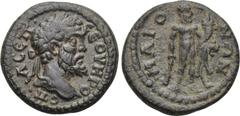 LYDIA. Maeonia. Septimius Severus (193-211). Ae. Obv: Π Λ CEΠ CEOYHPOC. Laureate head right. Rev: MAIONΩN. Herakles standing facing, head right, holding club, cornucopia and lion skin. BMC Lydia -; SN