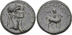 LYDIA. Mostene. Claudius, with Agrippina Minor (41-54). Ae. Obv: TI KΛAYΔION KAICAPA ΘEAN AΓΡIΠΠINAN. Jugate draped busts of Claudius, laureate, and Agrippina right. Rev: EΠI ΠEΔANIOY KAICAPEWN MOCTHN