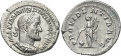MAXIMINUS THRAX (235-238). Denarius. Rome. Obv: IMP MAXIMINVS PIVS AVG GERM. Laureate, draped and cuirassed bust right. Rev: PROVIDENTIA AVG. Providentia standing left with cornucopia and wand over gl