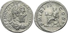 MACRINUS (217-218). Denarius. Rome. Obv: IMP C M OPEL SEV MACRINVS AVG. Laureate and draped bust right. Rev: P M TR P II COS P P. Macrinus seated left on curule chair, holding globe and sceptre. RIC 2