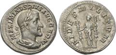 MAXIMINUS THRAX (235-238). Denarius. Rome. Obv: MAXIMINVS PIVS AVG GERM. Laureate, draped and cuirassed bust right. Rev: FIDES MILITVM. Fides standing facing, head left, holding standard in each hand.