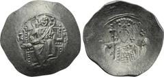 ALEXIUS I COMNENUS (1081-118). Billon-Aspron Trachy. Constantinople. Obv: IC - XC. Christ Pantokrator seated facing. Rev: AΛEΞIW ΔECΠ. Facing bust of Alexius, wearing crown and loros, with cross-tippe