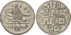 OTTOMAN EMPIRE. Abd al-Hamid I (AH 1187-1203/AD 1774-1789). 20 Para. Qustantînîya (Constantinople). Dated year 2 (AH 1188/AD 1775). Obv: Tughra, mint and date. Rev: Legend. KM 367. Condition: Extremel