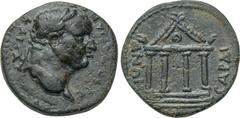LYDIA. Sardes. Vespasian (69-79). Ae. Obv: OYECΠΑCIANOC KAICAP. Laureate head right. Rev: CAPΔΙΑΝΩΝ. Tetrastyle temple. RPC 1308. Condition: Very fine. Weight: 3.47 g. Diameter: 18 mm.