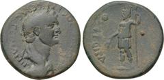 LYDIA. Thyateira. Domitian (81-96). Ae. Obv: ΔΟΜΙΤΙΑΝΟC ΚΑΙ CEBAC ΓΕΡΜΑΝΙΚ. Laureate head right. Rev: ΘYATEIPA. City-goddess Thyateira standing left, wearing mural crown and holding two grain-ears and