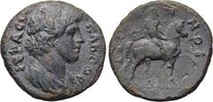 LYDIA. Thyateira. Pseudo-autonomous. Time of Trajan to Hadrian (98-138). Ae. Obv: IEPA CYNKΛHTOC. Veiled and draped bust of the Senate right. Rev: TYPIMNOC. Tyrimnos on horseback right. BMC 15 corr.; 
