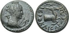 LYDIA. Hierocaesarea. Pseudo-autonomous. Ae (Circa 1st century AD). Obv: Draped bust of Artemis right, bow and quiver over shoulder. Rev: IEPOKAICAPEΩN. Forepart of stag right. SNG von Aulock 2955. Co