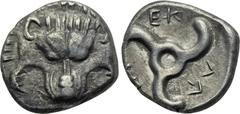 DYNASTS OF LYCIA. Perikles (Circa 380-360 BC). 1/3 Stater. Obv: Facing lion's scalp. Rev: Triskles. SNG von Aulock 4254. Condition: Very fine. Weight: 2.79 g. Diameter: 15 mm.