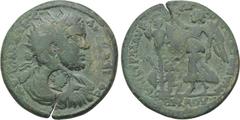 LYDIA. Magnesia ad Sipylum. Caracalla (197-217). Ae. Obv: AYT K M AYP C ANTΩNEINOC. Radiate, draped and cuirassed bust right; countermark: turreted head of Tyche right. Rev: EΠI CTP M AYP ΓAIOY MAΓNHT