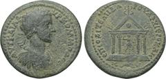 LYDIA. Hierocaesaraea. Commodus (177-192). Ae. Obv: AYT KAI M AYP KOMMOΔOC. Laureate, draped and cuirassed bust right. Rev: EΠI [...] APTEMIΔΩPOY APX IEPOKAICAPEΩN. Artemis standing right within tetra