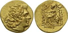 KINGS OF THRACE. Lysimachos (305-281 BC). GOLD Stater. Kallatis. Obv: Diademed head of the deified Alexander right, wearing horn of Ammon. Rev: BAΣIΛEΩΣ ΛYΣIMAXOY. Athena seated left, holding Nike and