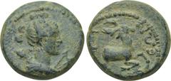 LYDIA. Hierocaesara. Pseudo-autonomous. Ae (Mid 1st-mid 2nd century AD). Obv: Draped bust of Artemis right, bow and quiver over shoulder. Rev: IEPOKAICAPEΩN. Forepart of stag right. SNG von Aulock 295