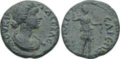 LYDIA. Hierocaesaraea. Lucilla (Augusta, 164-182). Ae. Obv: ΛOVKIΛΛA CEBAC. Draped bust right. Rev: IEPOKAICAPEΩN. Artemis standing right, holding bow and drawing arrow. SNG München 142; SNG Copenhage