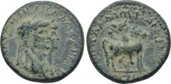 LYDIA. Mostene. Claudius, with Agrippina Minor (41-54). Ae. Obv: TI KΛAYΔION KAICAPA ΘEAN AΓΡIΠΠINAN. Jugate draped busts of Claudius, laureate, and Agrippina right. Rev: EΠI ΠEΔANIOY KAICAPEWN MOCTHN