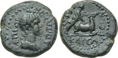 LYDIA. Hierocaesarea. Pseudo-autonomous. Ae (Circa 1st century AD). Obv: Draped bust of Artemis right, bow and quiver over shoulder. Rev: IEPOKAICAPEΩN. Artemis standing right, holding stag kneeling r